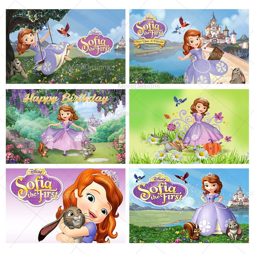 Sofia the First Square Backdrop Girls Happy Birthday Party Background Custom Kid Room Photography Poster Banner Decor Props