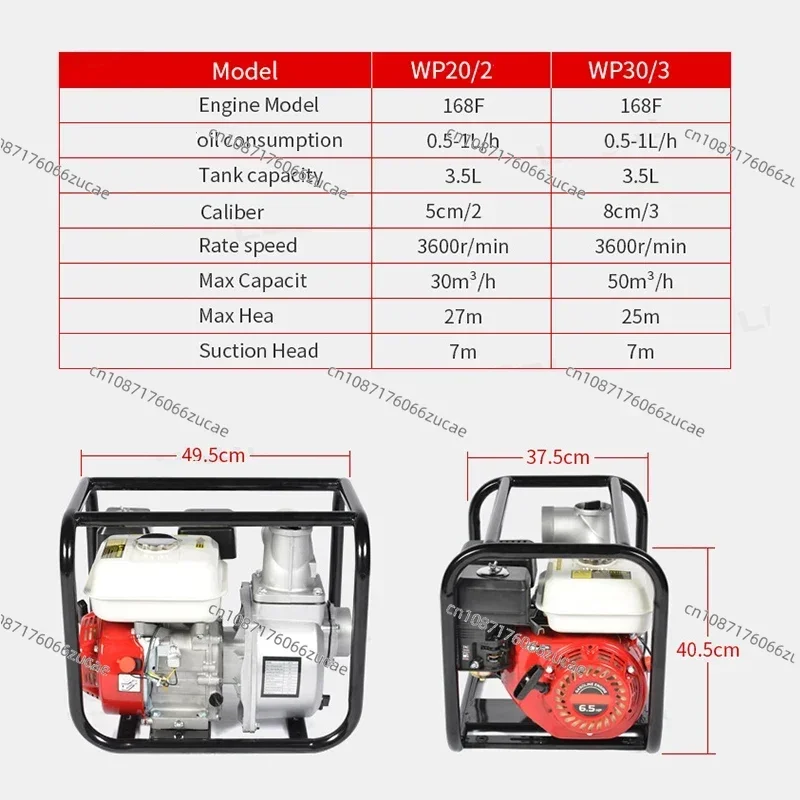 2 Inch 7.5HP Portable High Pressure Water Pump Self-Priming Oil Pumping 4 Stroke OHV Gasoline Engine for Agricultural Irrigation