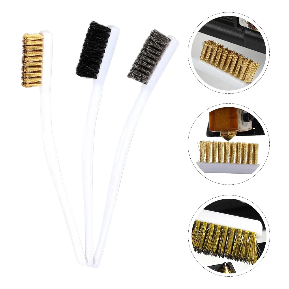 3 Pcs Industrial Toothbrush Brass Bristle Anti Static Rust Remove Mini Scratch Copper Wire Pig Hair Stainless Steel