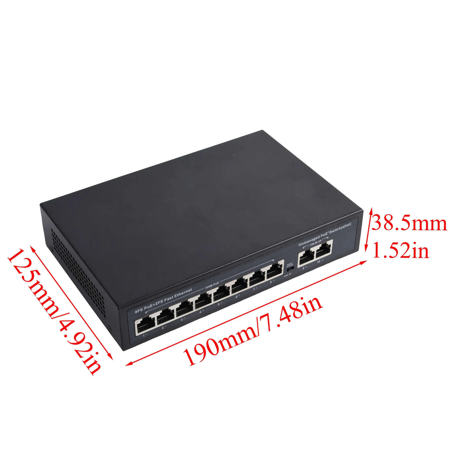 1PCS Ethernet Switch 10/100Mbps Standard POE Switch 8 Ports + 2 Uplink Ports  Lightning Protection For IP Camera Wireless AP