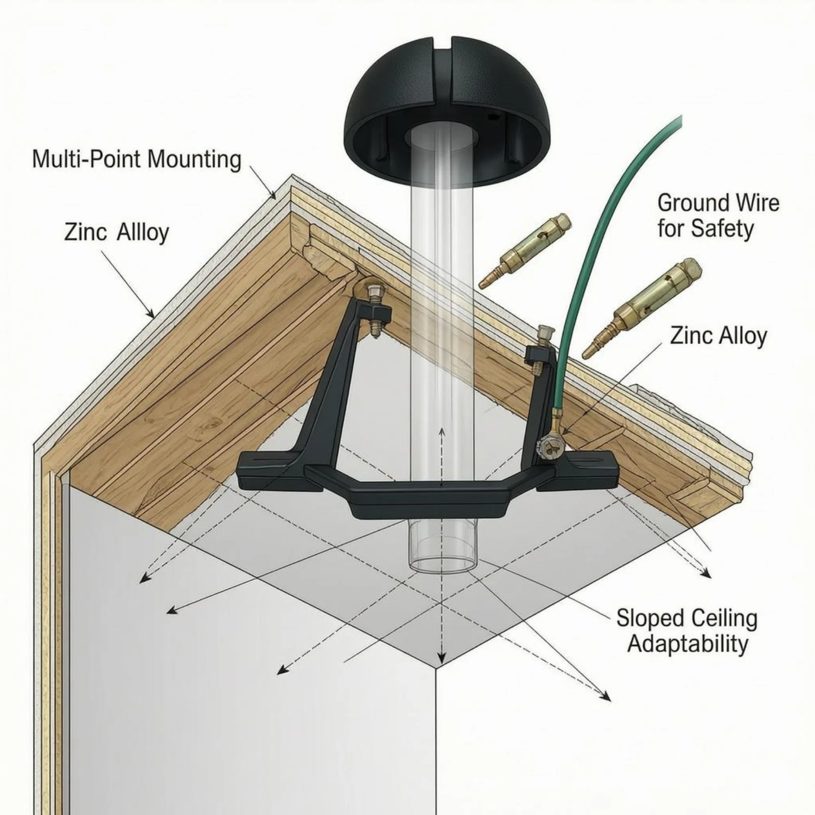 

Sloped Ceiling Fan Bracket 50-Degree Angle Angled Ceiling Bracket Home Hardware Black Finish Heavy-Duty