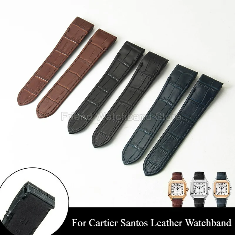 Scratch Resistant Watch Strap for Cartier Santos Folding Clasp Long Term Wear Comfortable Black Brown Blue Watch Accessories