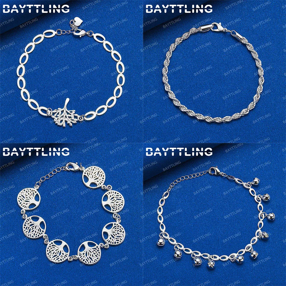 

Charm 925 Sterling Silver Fine Round Bead Wood Bracelet Women's Wedding Gift Jewelry Fashion Engagement Accessories