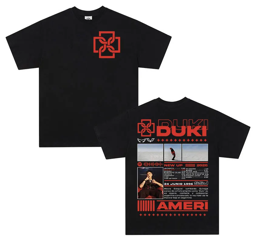 Camiseta del rapero Duki SSJ Album 2025 Ameri, Camiseta de algodón de alta calidad a la moda para hombre, camiseta Unisex de Hip Hop gótico Rock, ropa de calle