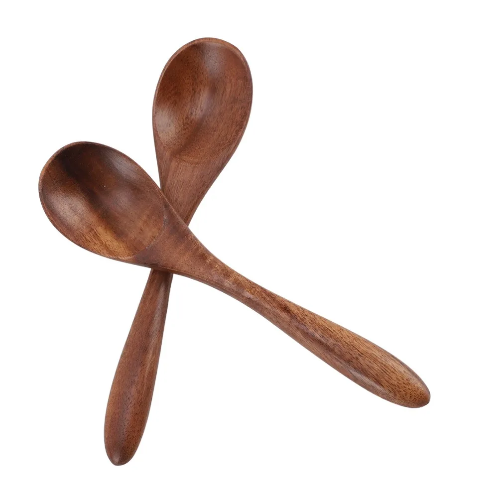 10Pcs Versatile Wood Wooden Spoon Set Smooth Polished Solid Serving Spoons Lightweight Long Handle Soup Spoons For Salad Dessert