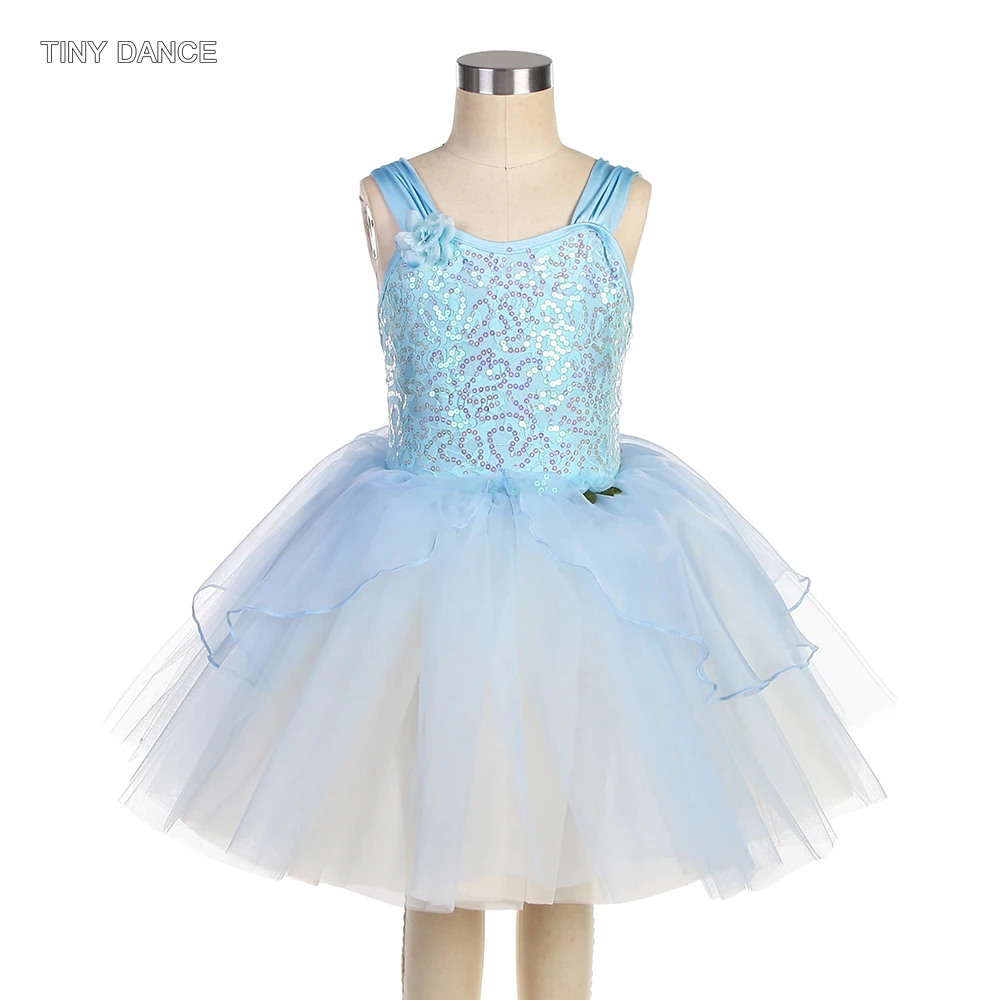 

Ballet Tutu Girls and Adult Wide Shoulder Blue Leotard Dress Ballerina Dance Costume Spandex Lace Bodice Romantic Tutu Skirts