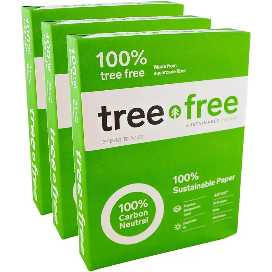 

Free Copy Paper, 20 LB, 8.5 x 11, 92 Bright 100 Tree Free Carbon Neutral Acid Free, Made from Sugarcane Waste Fiber 500 Ream, 3R