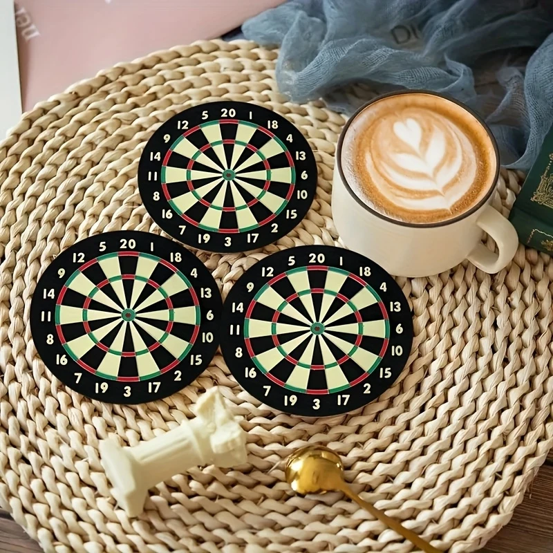 2D Flat 6pcs Dart Target Pattern Wooden Coasters,Suitable for Drinks, Tea and Coffee Cups,for Home and Restaurant Decoration