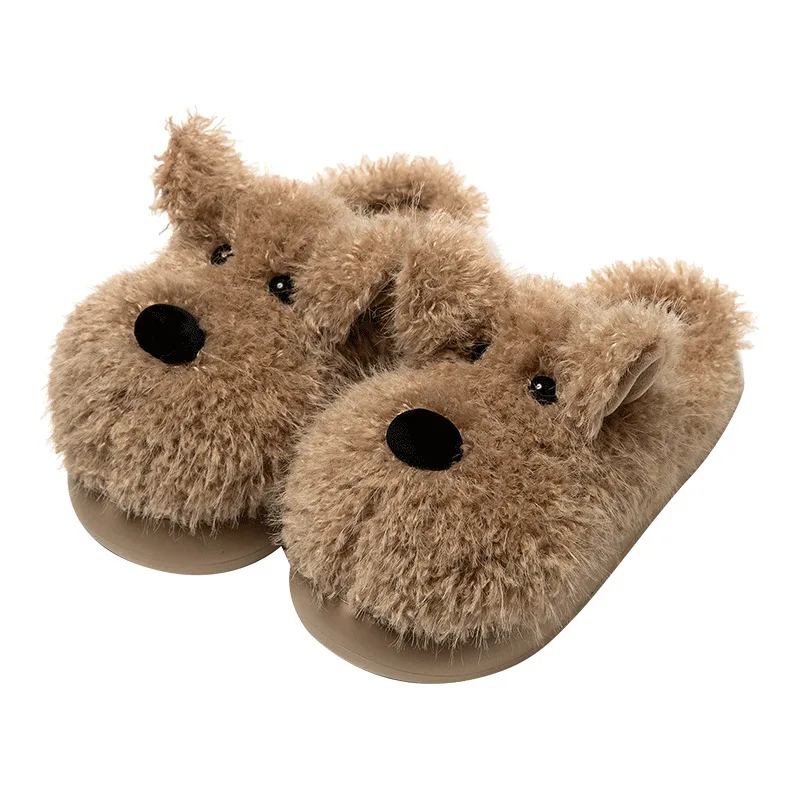 2025 New Women's Cotton Slippers Home Couples' Style Fleece Lined Thickened Cloud Like Cushioning Cartoon Puppy Plush Slippers
