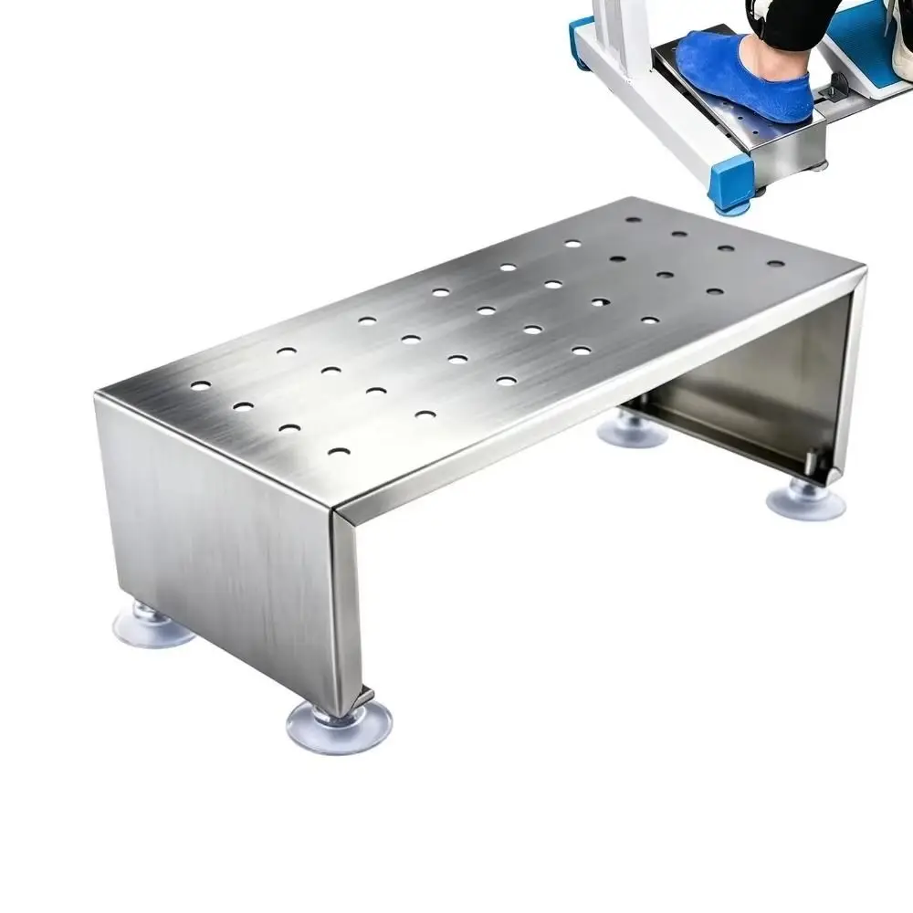 Metal Foot Stool Sewing Machine Footrest Stainless Steel Suction Cup Feet Footrest Platform Perforated Surface Sloped Platform