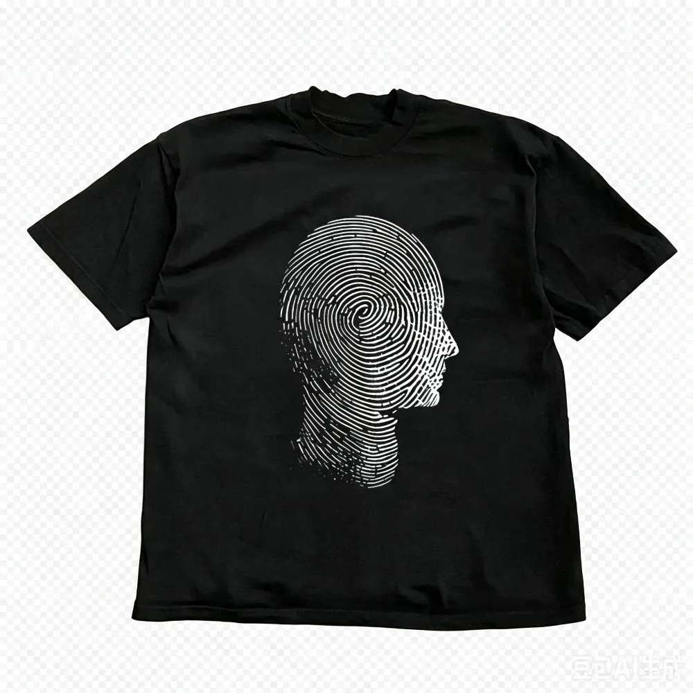 Fingerprint Human Head Profile Graphic T-Shirt 2 Colors Minimal Abstract Art Cotton Short Sleeve Casual Streetwear Tee