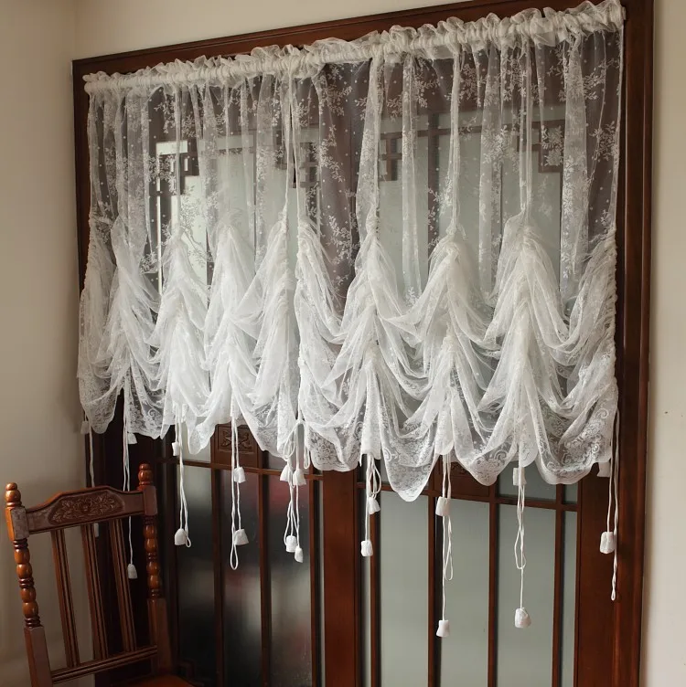 

1 Panel 200cm Width White Lace Roman Curtain Beautiful Floral Sheer Curtain for Living Room Bedroom