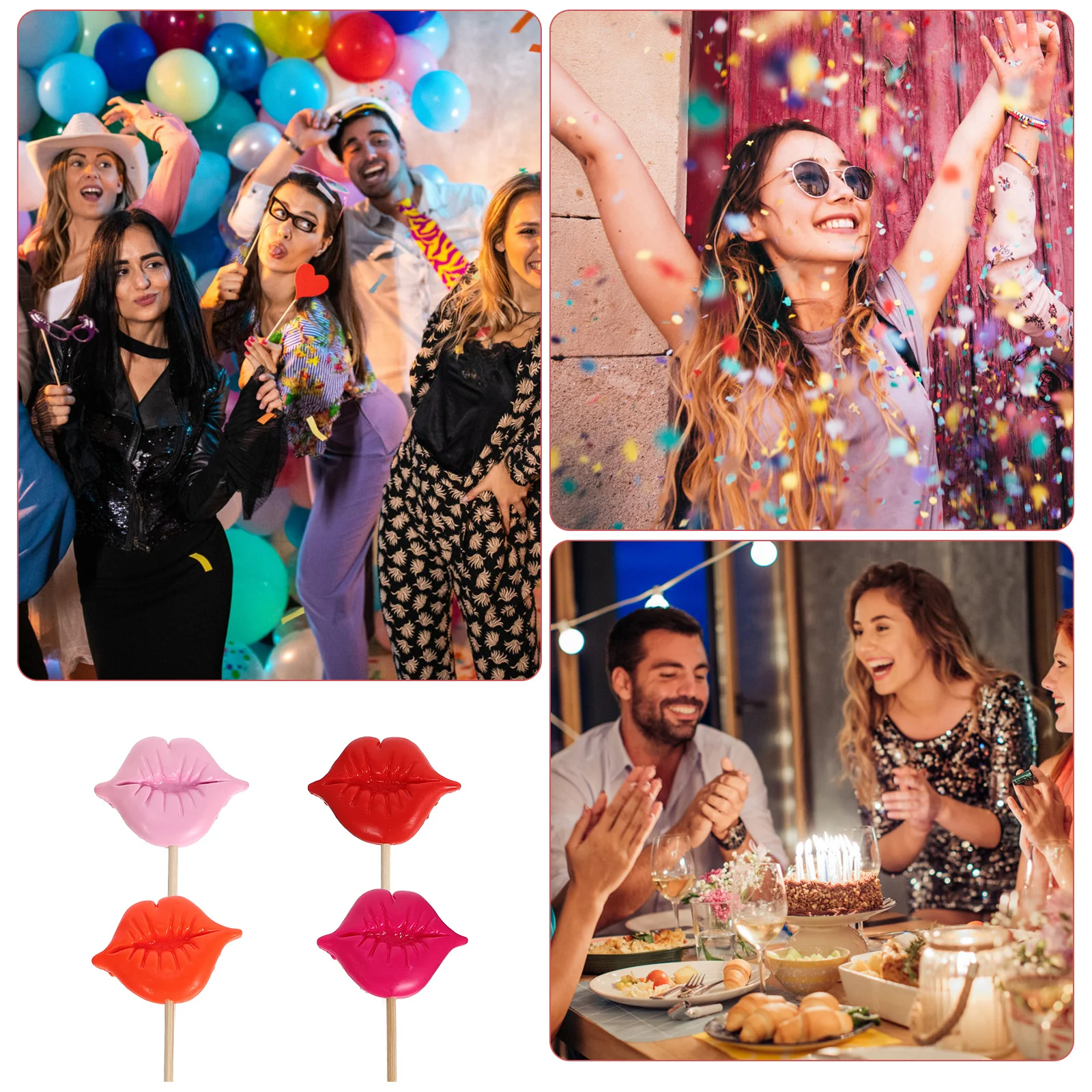

8pcs Red Lips Props Funny Mouth Photo Booth Props For Birthday Wedding Party Graduation Festival Decoration Party Supplies