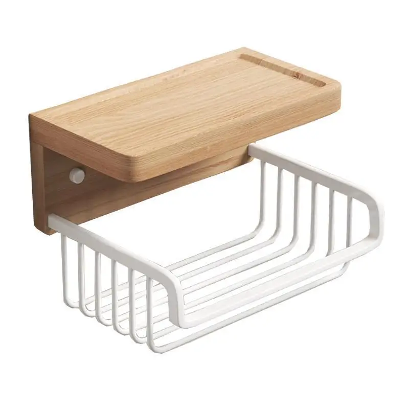 

Retro style solid wood tissue holder, roll paper holder, bathroom rack, multi-functional storage