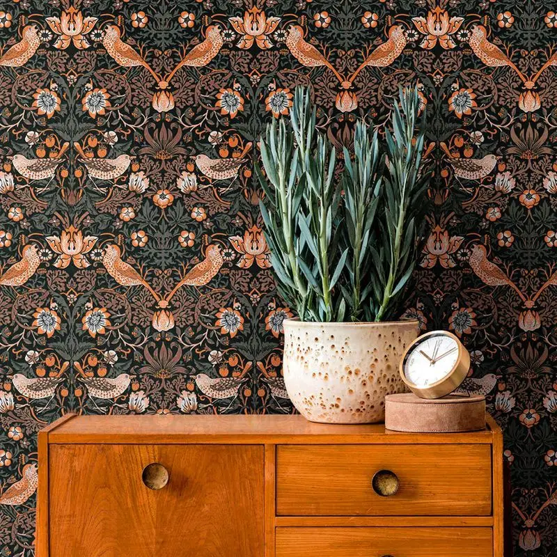 Vintage William Morris Strawberry Thief Wallpaper Non-Pasted Floral Bird Wall Paper for Living Room Bedroom Home Decor 2026 New