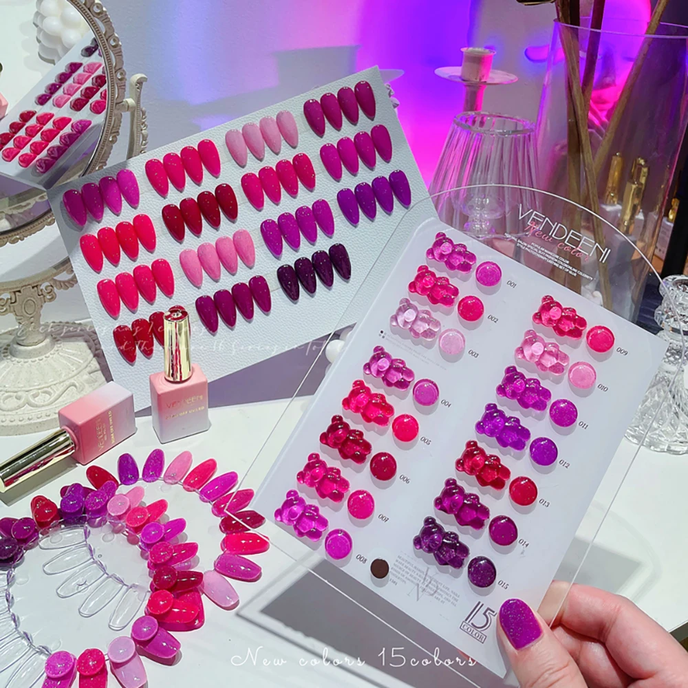 Vendeeni 15 Farben/Set Lila Glitzernder Diamant-Gel-Nagellack Reflektierender Glitzer UV LED Aushärtbarer Gel-Lack mit Display – Detail 6