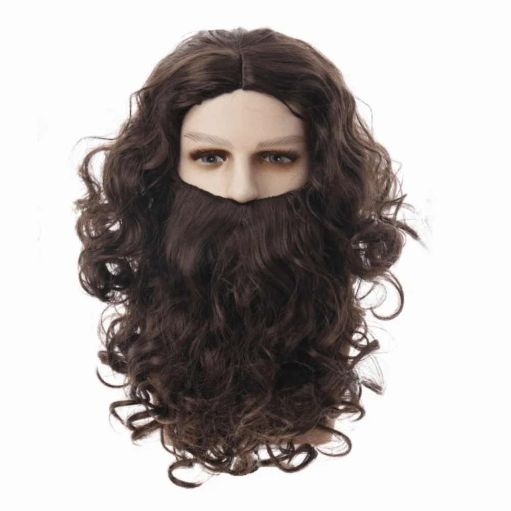 White Beard Santa Claus Beard Wig Full Set Long Curly Hair Santa Beard Wig European Style Holiday Decoration Beard And Wig Set