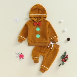 Gingerbread Man Outfit Baby Boy Girl Toddler Kids Halloween Christmas Clothes Hooded Sweatshirt Fuzzy Pants Set