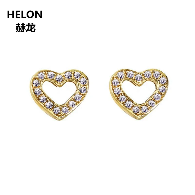 0.1ct SI/H Natural Diamonds Stud Earrings Women Solid 14k Yellow Gold Women Heart Halo Classic Earrings