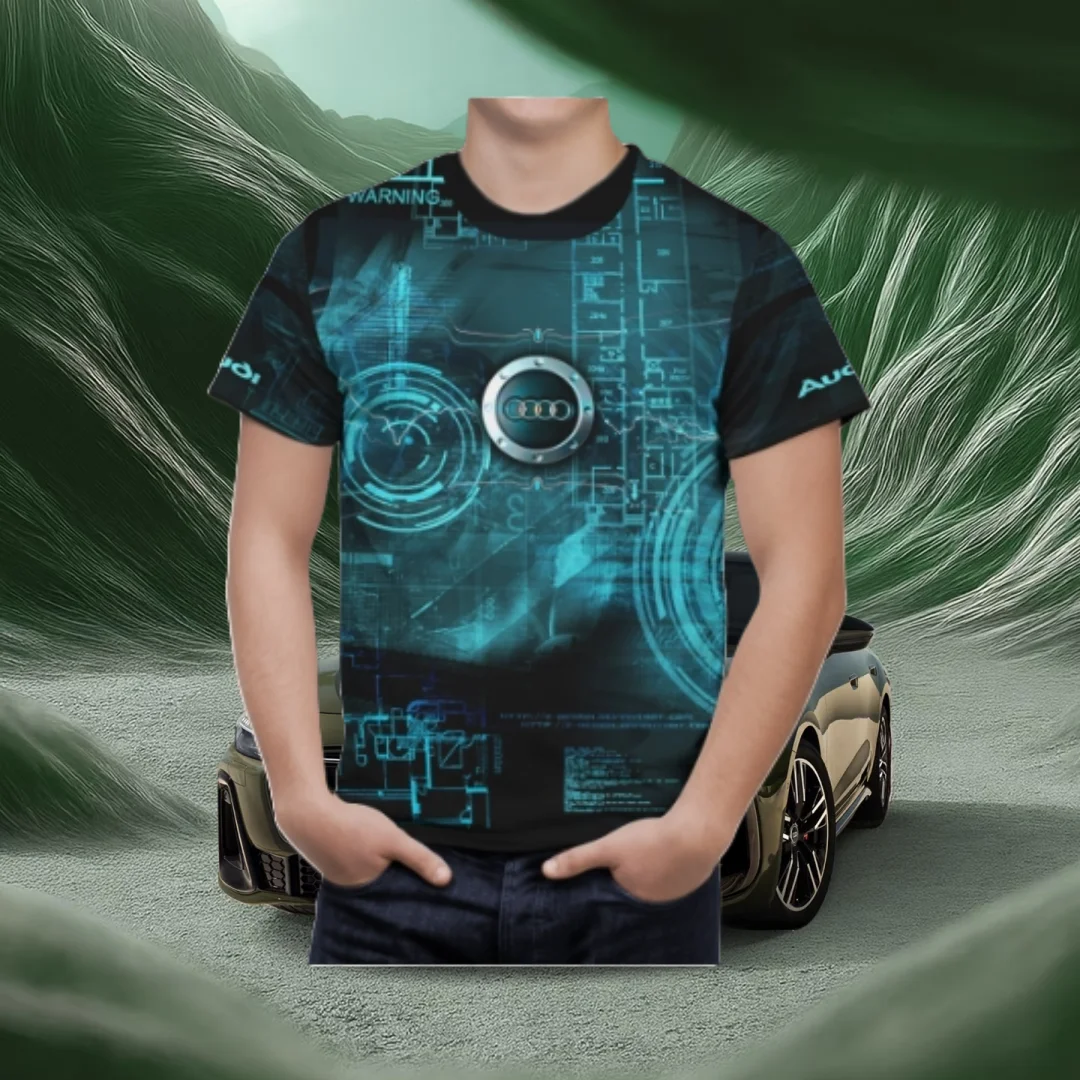 

25New Popular Audi Racing Shirt Crew Neck T-shirt 3D Printing Breathable and Comfortable Adult Children Sports Short-sleeved Top