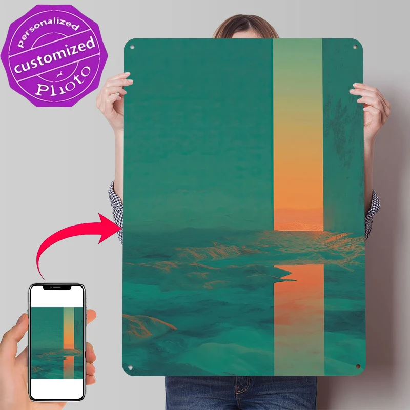 Surreal Landscape With Orange Portal Printed Poster Customized Wall Art Retro Vintage Metal Tin Signs for Decoration Bedroom