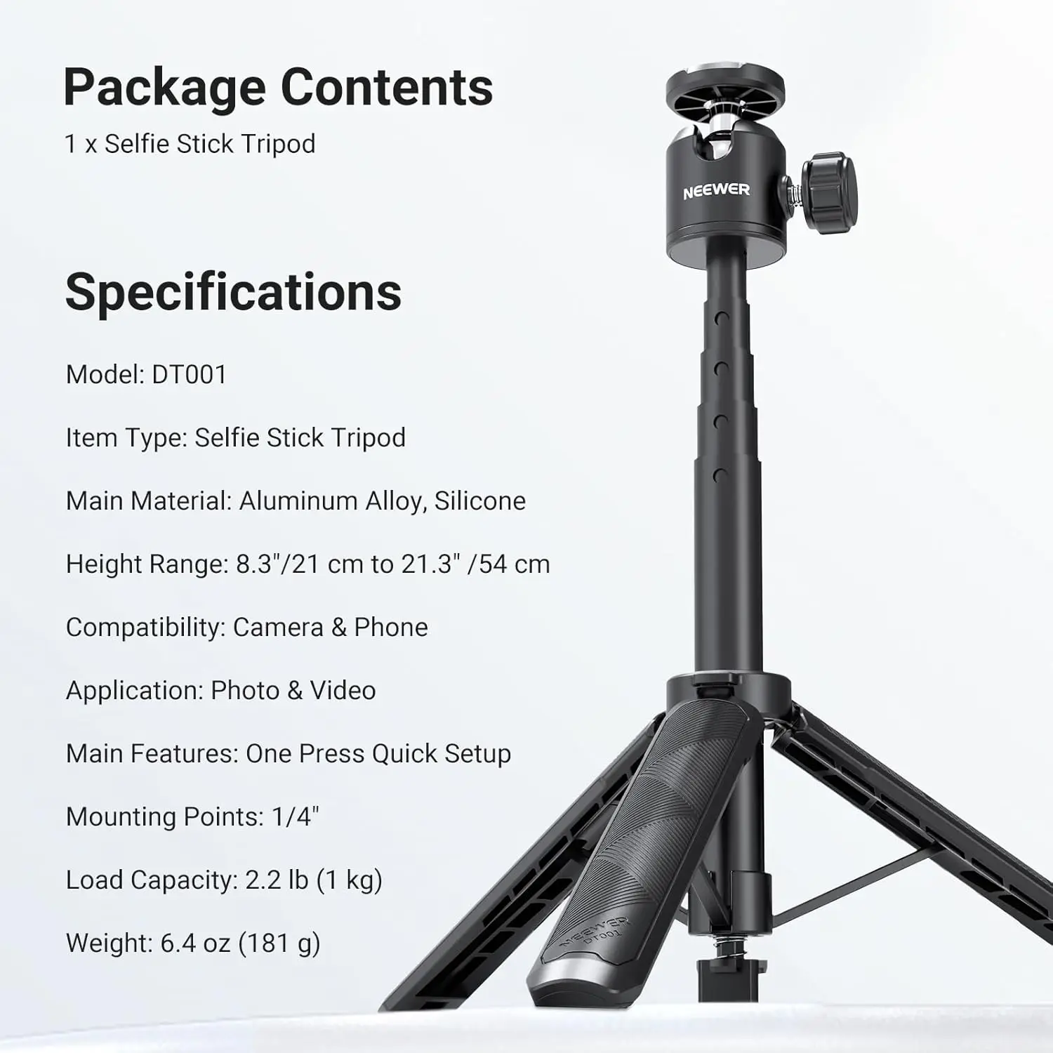 NEEWER Ausziehbarer Selfie-Stick-Stativ, Metallständer-Handgriff für Canon G7X Mark III Sony ZV-1 RX100 VII A6400 A6600 Nikon – Detail 8