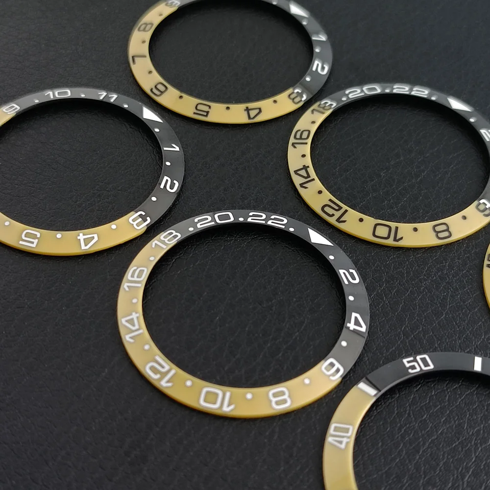 38 มม.* 30.7 มม.เซรามิค BEZEL สีดําสีเหลือง GMT BEZEL 40 มม.นาฬิกาผู้ชายนาฬิกาดําน้ําเซรามิค BEZEL นาฬิกาเปลี่ยนชิ้นส่วน