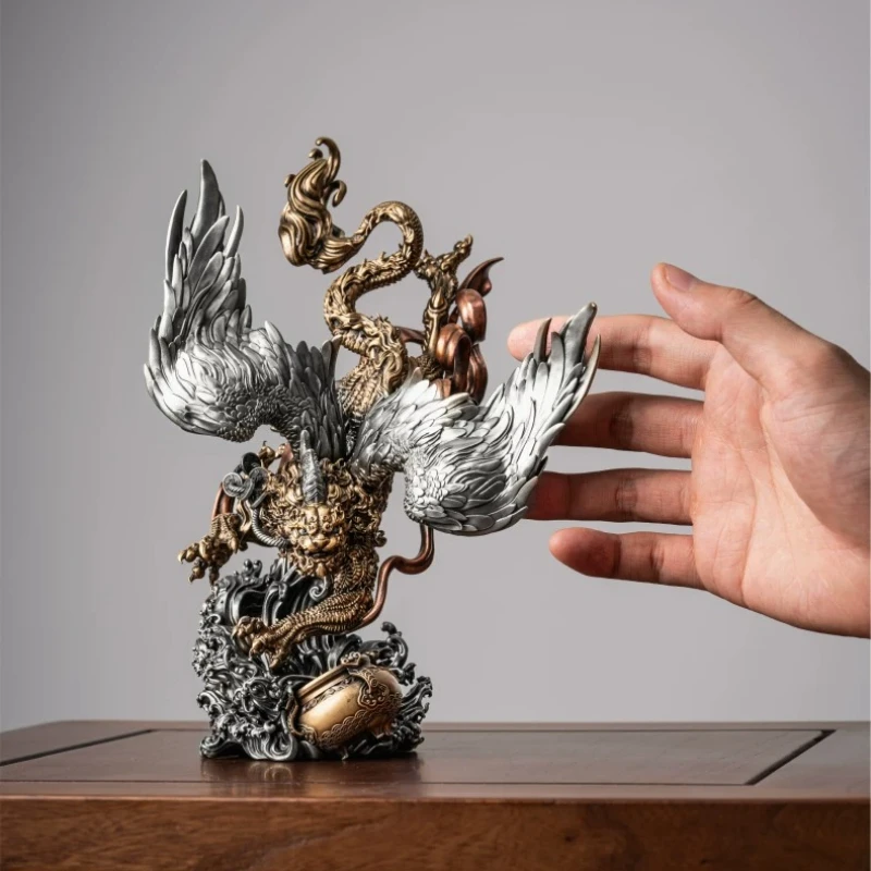Tianlu Pixiu Fengshui Ornament Chinese Style Copper Craft Desktop Decor for Office Living Room Grand Opening Gift
