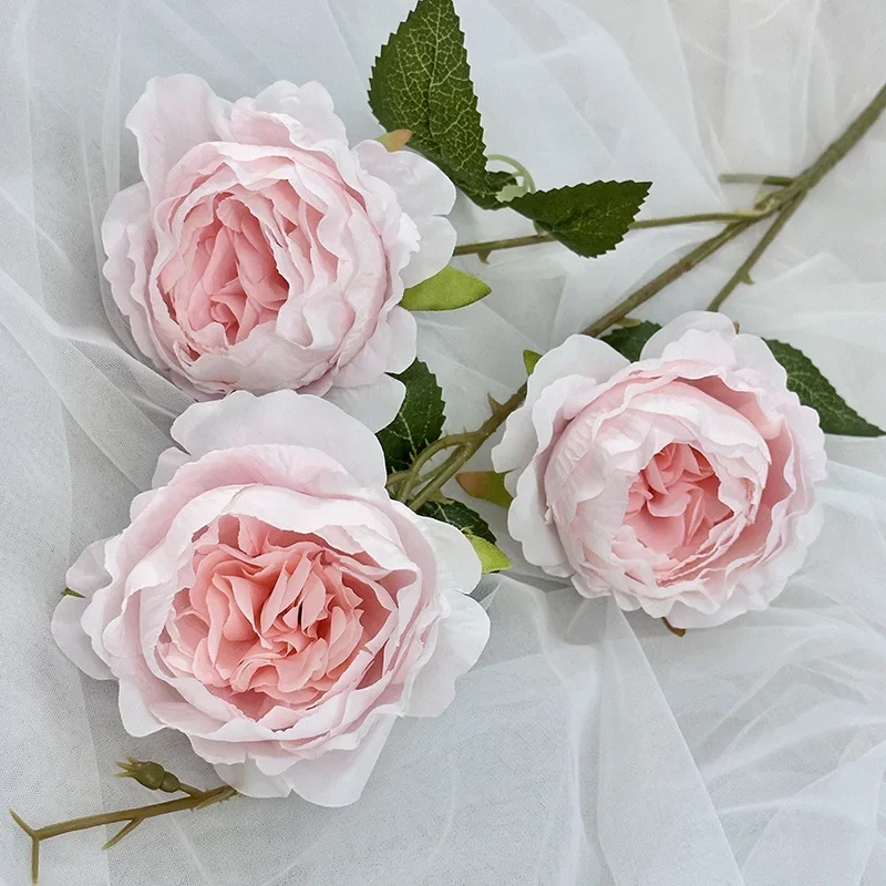 

5Pcs Artificial Rose Flower 3head Branch Silk Flower for Home Decoration Fake Roses Wedding Party Background Flower Arrangement