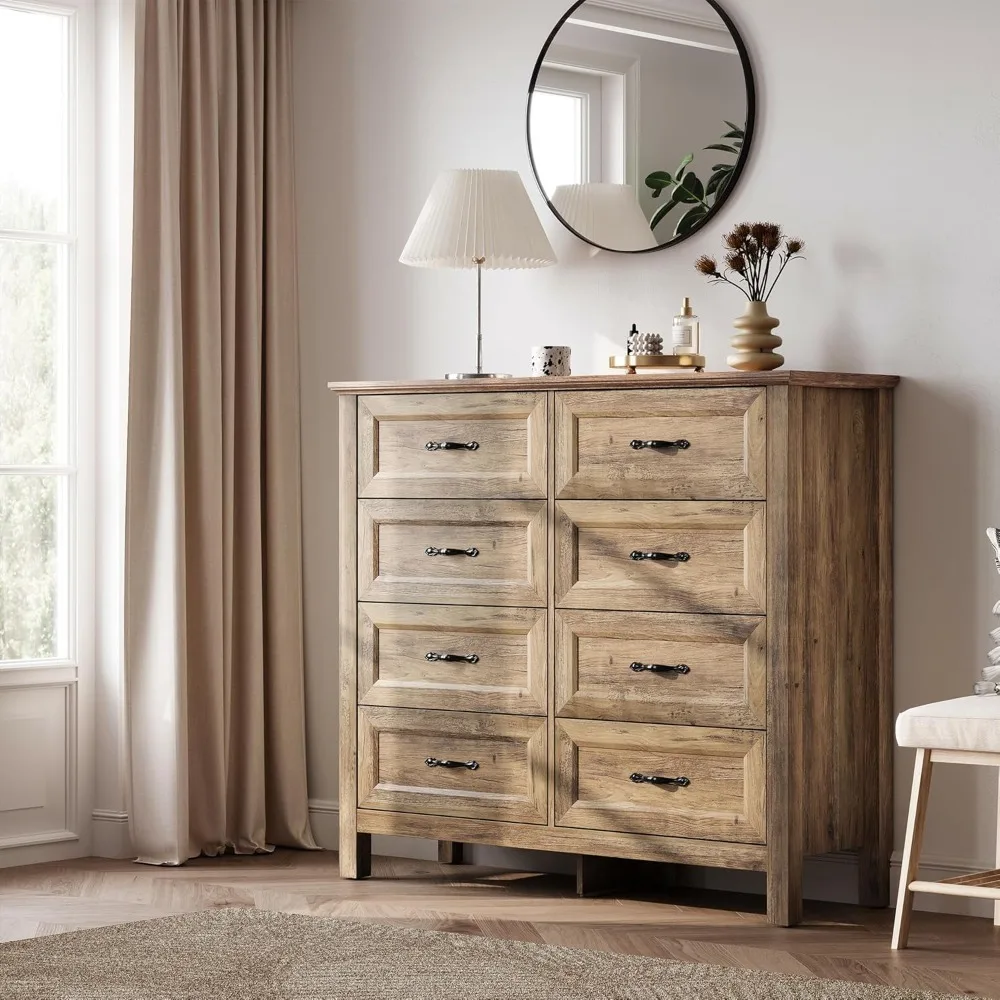

Updated Dresser For Bedroom With 8 Drawers, Wide Chest Of Drawers, Wooden Bedroom Dresser With 1 Pcs Fabric Divider Organizer,