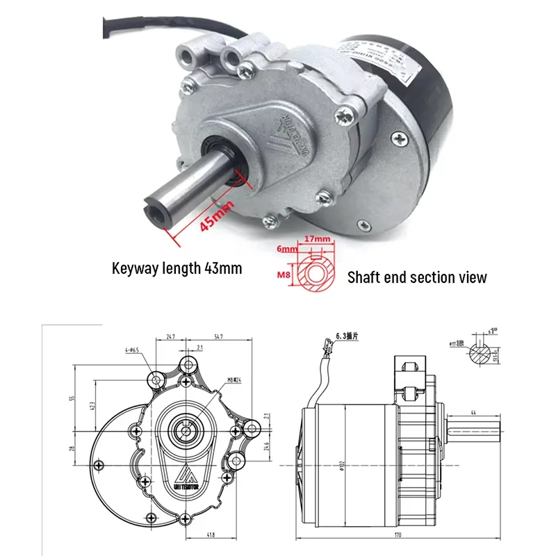 TUNGFULL 24V Brushed DC Gear Motor 75/120/180RPM Low Speed Wheelchair Reduction Motor Replacement for Mobility Scooter