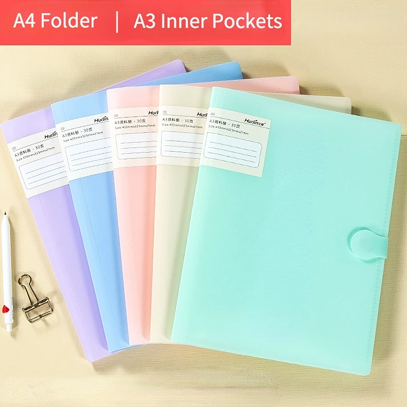 1 Pieces of A3/A4 File Folder 20/40 Sheets of Transparent Bags Classification Storage Folders Documents Storage Filing Folder