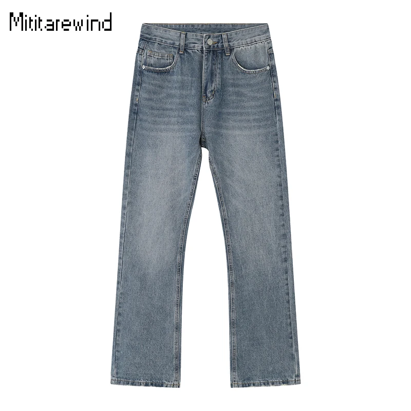 

Classic Fashion Men Jeans Four Seasons High Street Causal Baggy Jeans Micro Boot Cut Straight Light Blue Denim Pant Simple Jeans