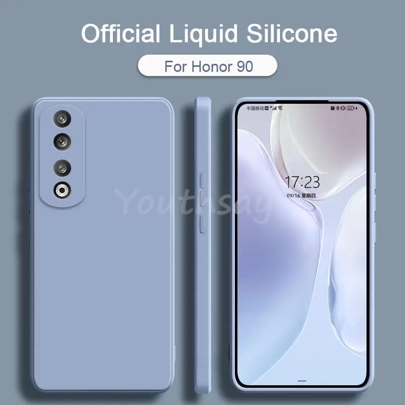 Dla Honor 90 Case silikonowy płyn do Honor 90 Pro pokrowiec gładki gumowy osłona z TPU etui na telefon Honor 90 Pro