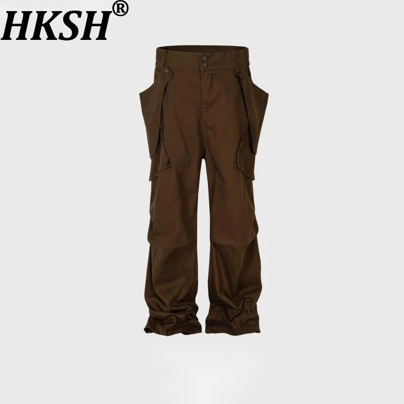 HKSH Spring Autumn New Man Trendy Dark Punk Straight Detachable Functional Pockets Wide Leg Casual High Street Ins Pants HK14249