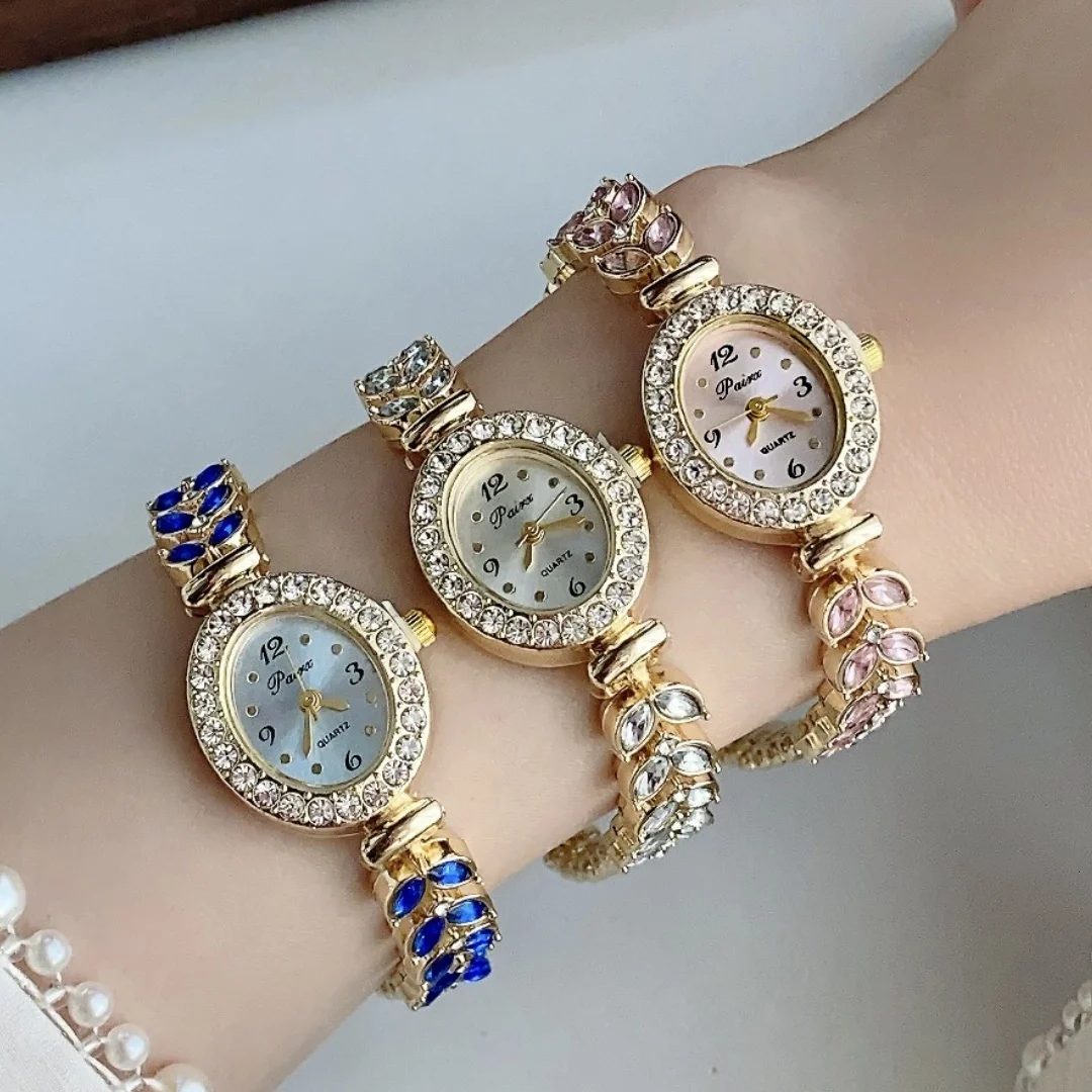 الفاخرة ورقة الماس الساعات النسائية حجر الراين سوار كوارتز ساعات المعصم السيدات ساعة هدية ساعة Relogio Feminino montre