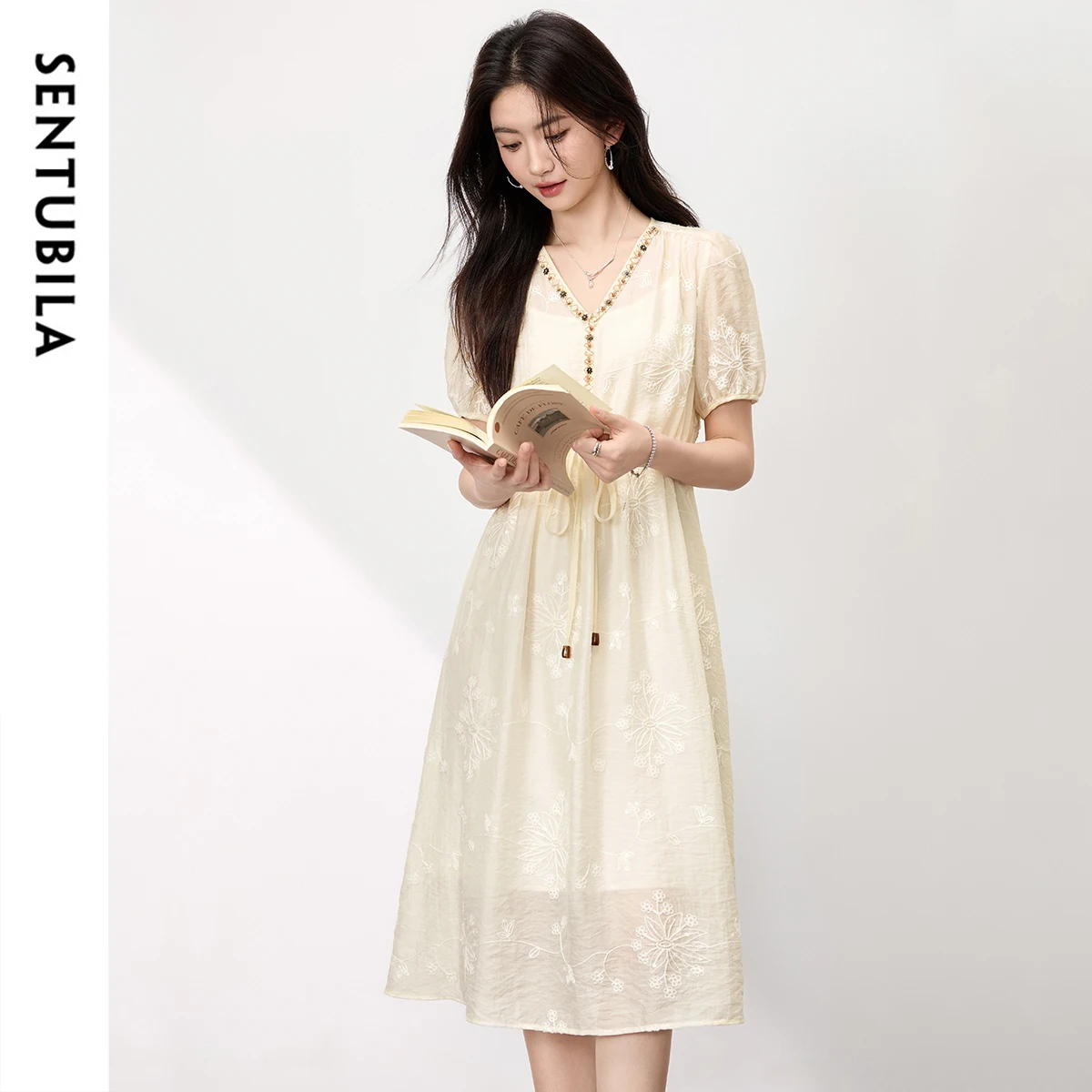 SENTUBILA robe de station pour femmes 2025 nouvelle Collection élégante lanterne manches robes mi-longues été Boho Style femme vêtements Q52LO1642