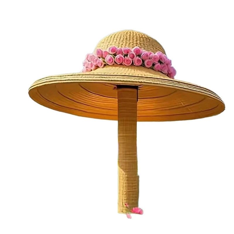 

Large Internet celebrity straw hat beach flower sea creative rattan hat outdoor clock in ornament landscape shade pavilion