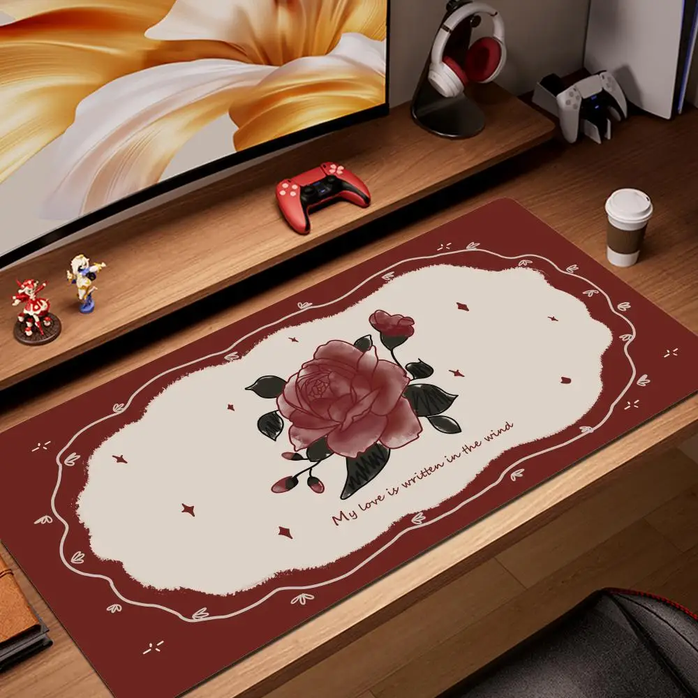 Red Rose Flower Mouse Pad Kawaii Gamer Speed Desktop Mat Computer Gaming Accessories Mousepad Cartoon Anime Keyboard Rug Carpet