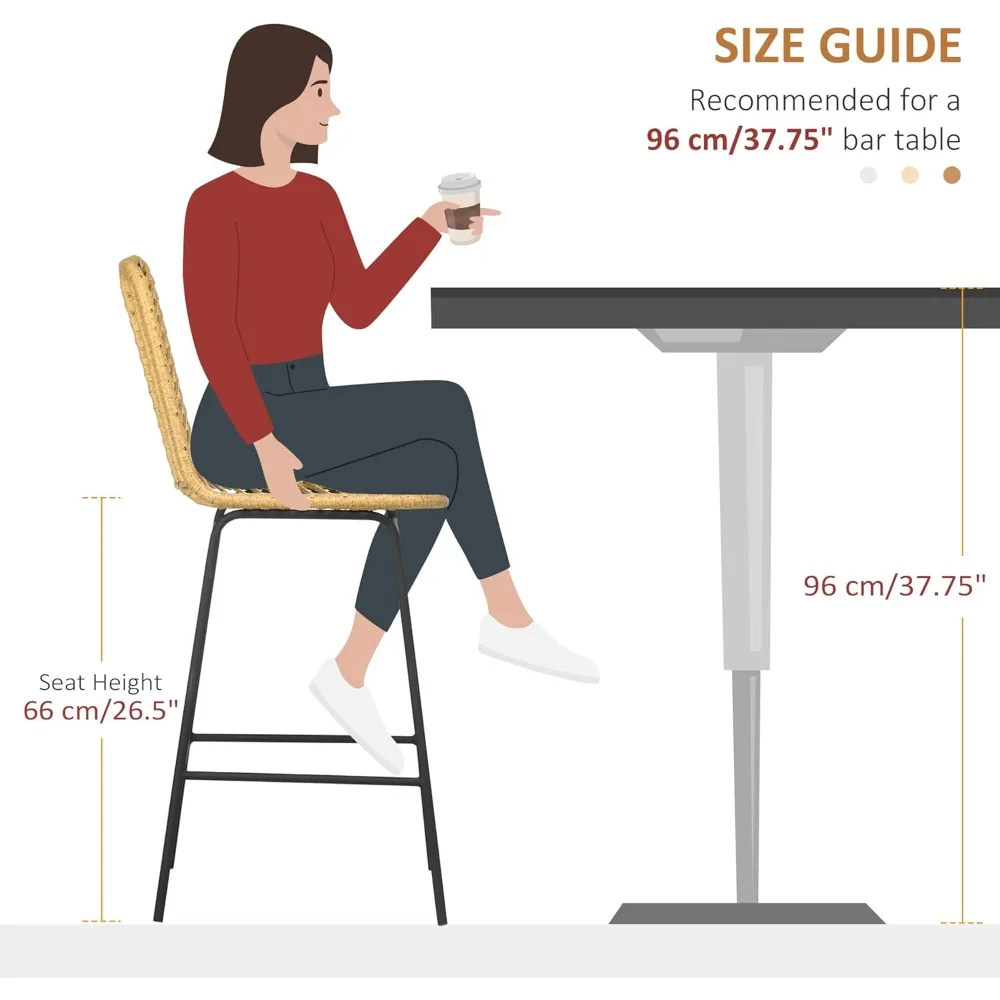 مجموعة من 2 مقعد بار من الروطان، 26 مقعد بار بارتفاع مضاد مع مقاعد ومساند للظهر قابلة للتنفس #3