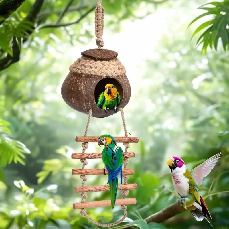R9JC Coconuts Bird Shell Breed House Natural Birdhouse Toy Parakets rustende kooi