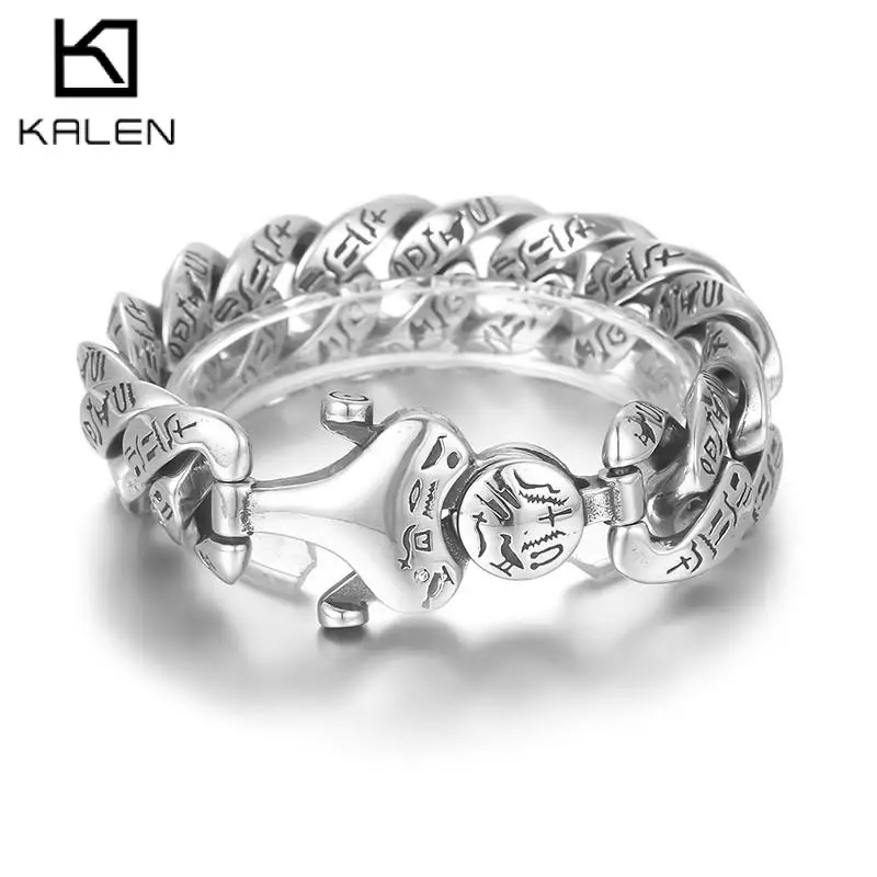 

KALEN Vintage Ancient Runes Word Heavy Bracelets for Men Punk Stainless Steel Cuban Link Male Bracelet Chunky Party Jewelry Gift