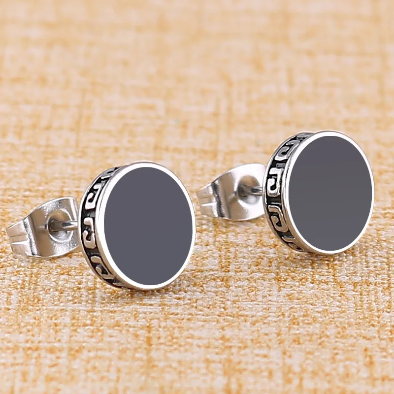 1 Pair Stainless Steel Retro Stud Earrings Round Flat Ear Stud Screw Back Earrings Jewelry Piercings Men Women Earrings