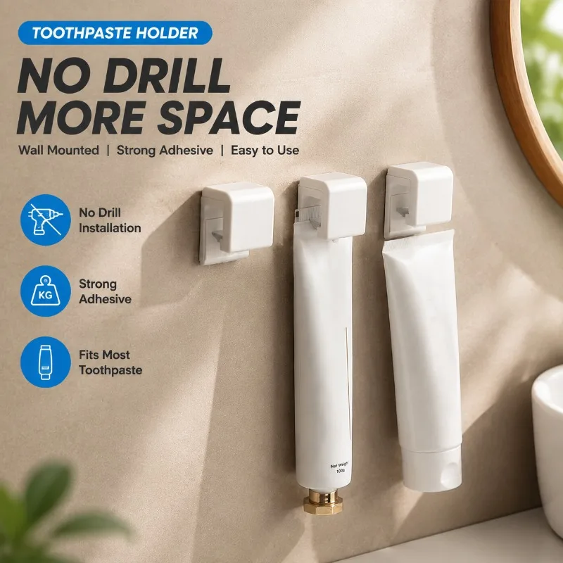 No Drill Wall Mounted Toothpaste Squeezer Hook Simple Bathroom Storage Rack Suitable for Washbasin Organizer Facial Cleanser