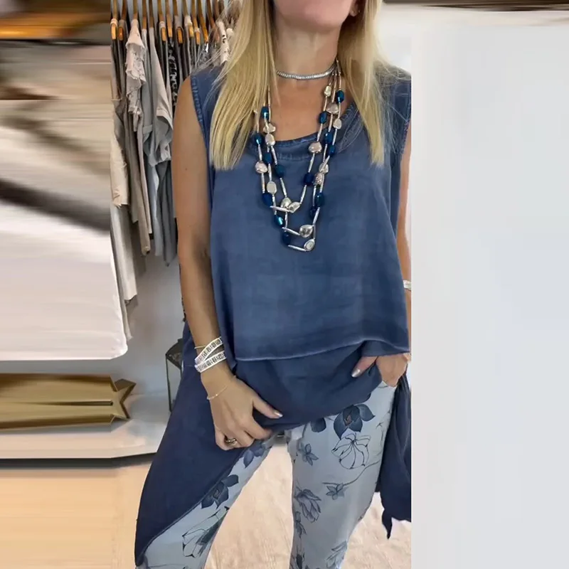 Casual Summer O-neck Multi-color Commuting Blouses Elegant High Street Loose Tees Simple Solid Color Hollow Sleeveless Vest Top