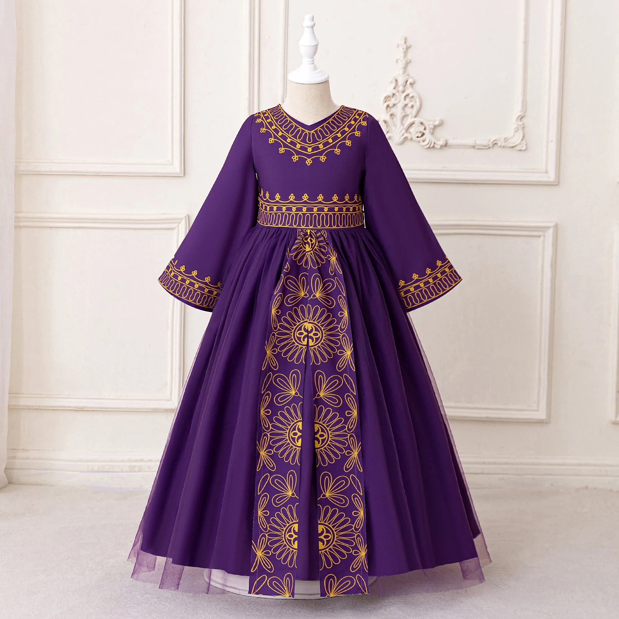 Muslim Ramadan Party Dress for Girls Casual Prayers Flower Girl Dresses Birthday Robe Arab Dubai Child Eid Party Enfant Costumes