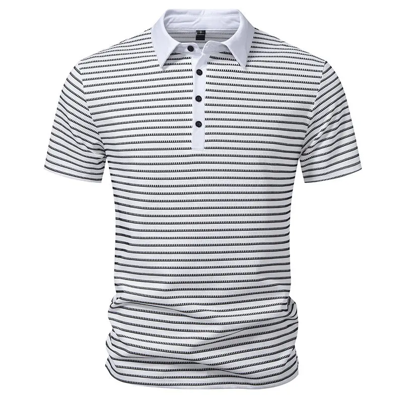 Summer Men's Striped Polo Shirts Short Sleeve Casual Breathable Lapel Collar T-Shirt Contrast Color Streetwear Basic Polos