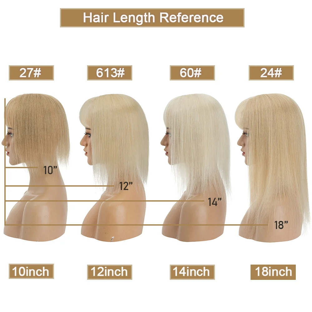 SEGO 10x12cm Silk Base Hair Toppers For Women Human Hair Wig Natural Hairpiece With Bangs 4 Clips In Natural Hair Extensions