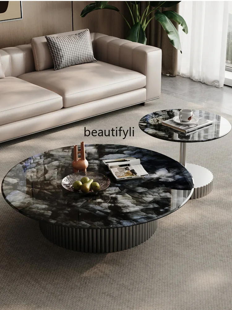 

zzItalian-Style Light Luxury round Marble Simple Small Apartment Living Room Luxury Stone Creative Designer High-Grade Tea Table