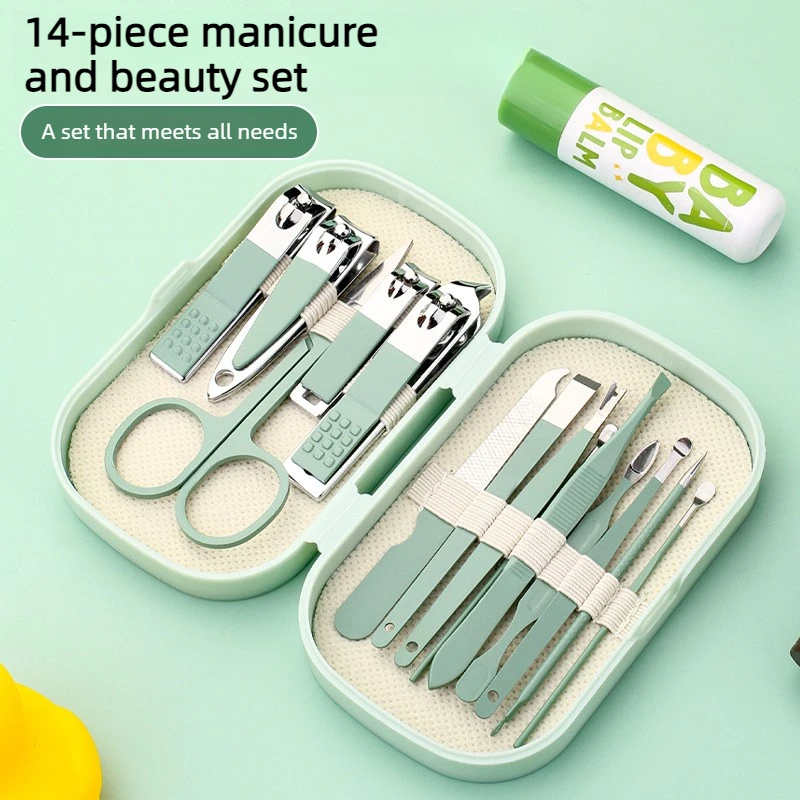 14pcs Blue Nail Clipper Set with Plastic Storage Box - Sharp Durable Stainless Steel Nail Clippers for Fingernails Nail File